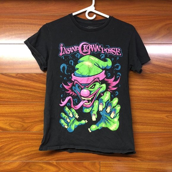 Insane Clown Posse ICP Mens T Shirt S Black NEON Pink Green Hip Hop Horrorcore - Picture 1 of 4